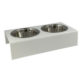 White Solid mid-size acrylic pet bowls, can be personalized with pet's name using double letter acrylic