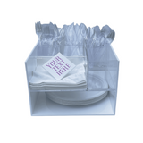 acrylic caddy showing the napkin stopper can be personalized with a logo or initial    