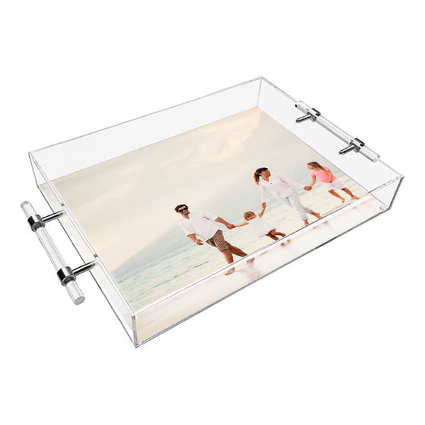 personalized ultra luxe tray with a family photo showing you can add your own  image, design or logo