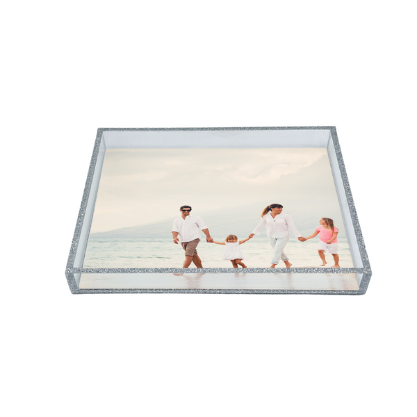 personalized photo vanity tray with a family photo showing you that you can add your own image, design or logo
