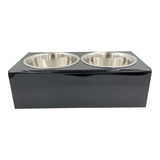Black Solid mid-size acrylic pet bowls, can be personalized with pet's name using double letter acrylic
