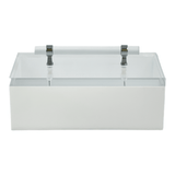 solid white storage box with white acrylic handle and silver detail