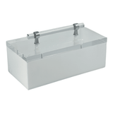 solid white storage box with white acrylic handle and silver detail