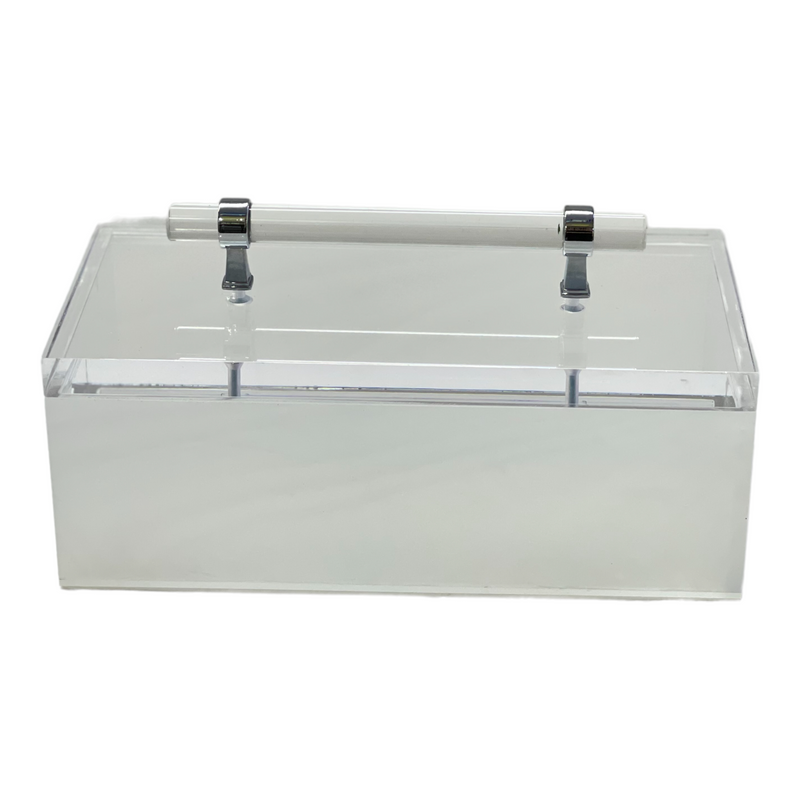 white marble box with handle and silver detail