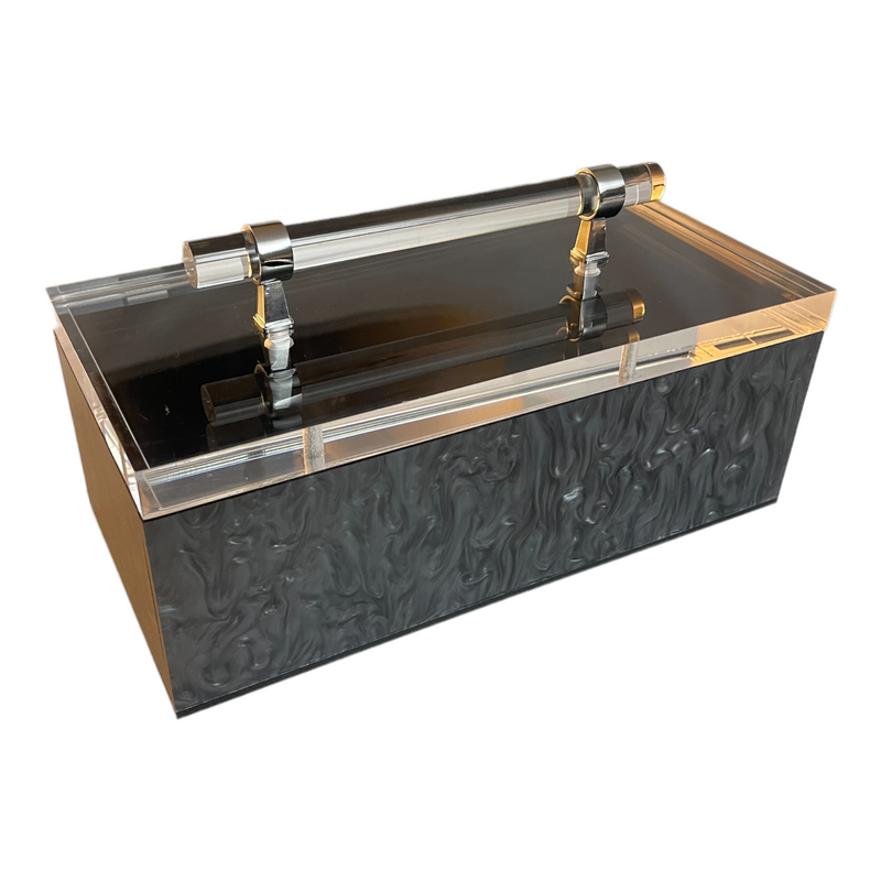 sophisticated black marble box with acrylic handle with silver detail