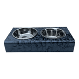 black marble bite-size acrylic pet bowls, can be personalized with pet's name using single letter acrylic