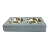 grey solid bite-size acrylic pet bowls with 2 metal bowls 