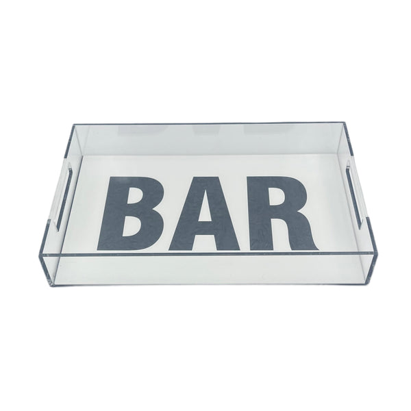 serving tray that says BAR in a colored acrylic and white background