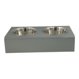 Grey Solid mid-size acrylic pet bowls, can be personalized with pet's name using single letter acrylic