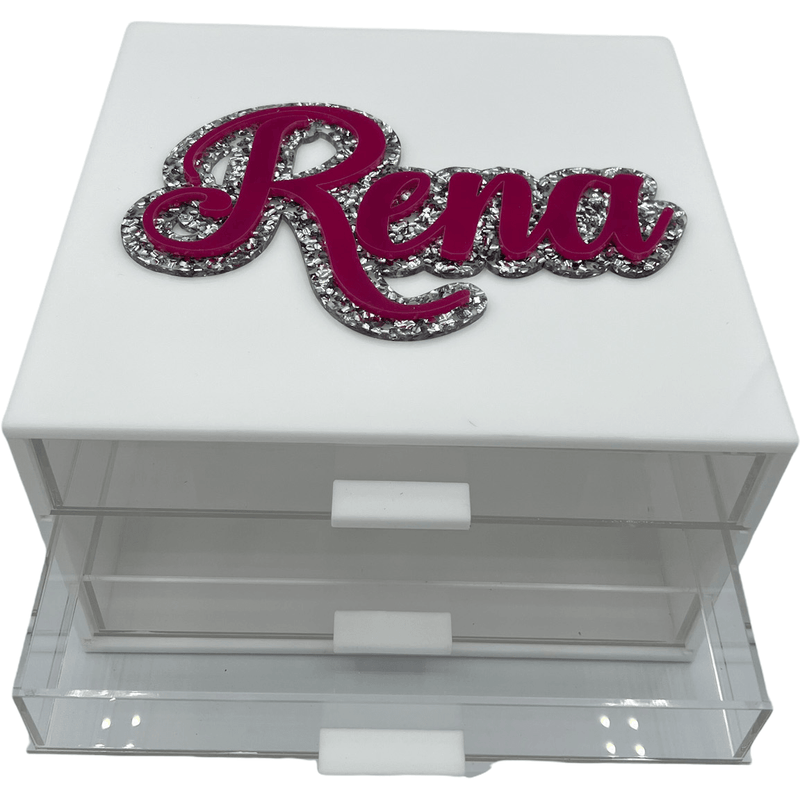 personalized JEWELRY BOX with the name Rena in script in double layer font 