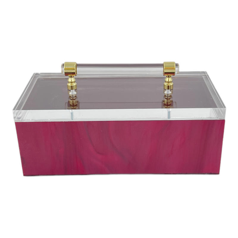 red wine marble box with handle and gold detail