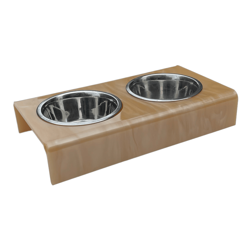 gold marble bite-size acrylic pet bowls with 2 metal bowls 