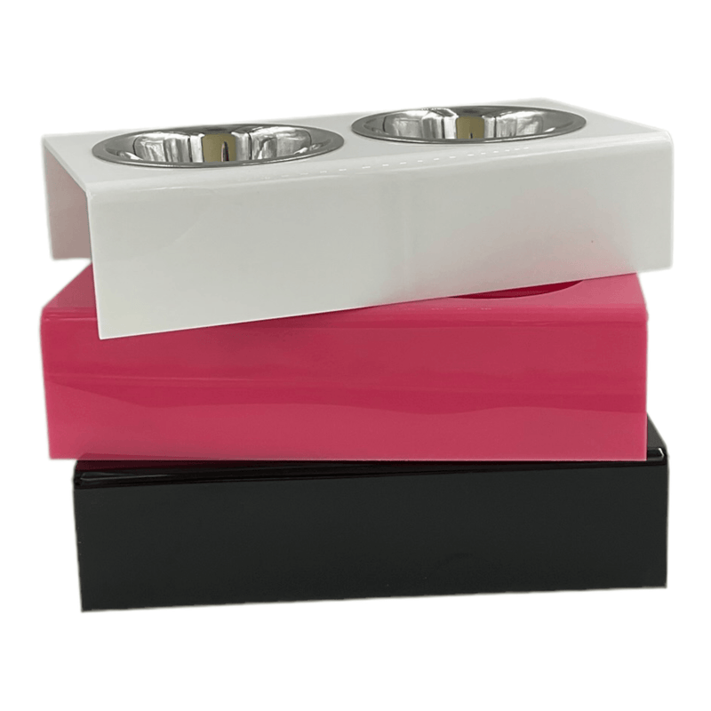 solid white, pink and black pet bowl