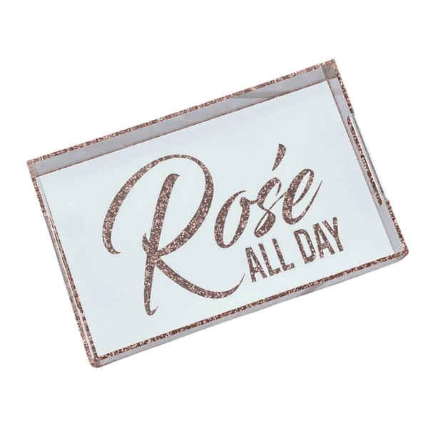 the backing  of tray is rose gold sparkle and shows around the rim of the tray 