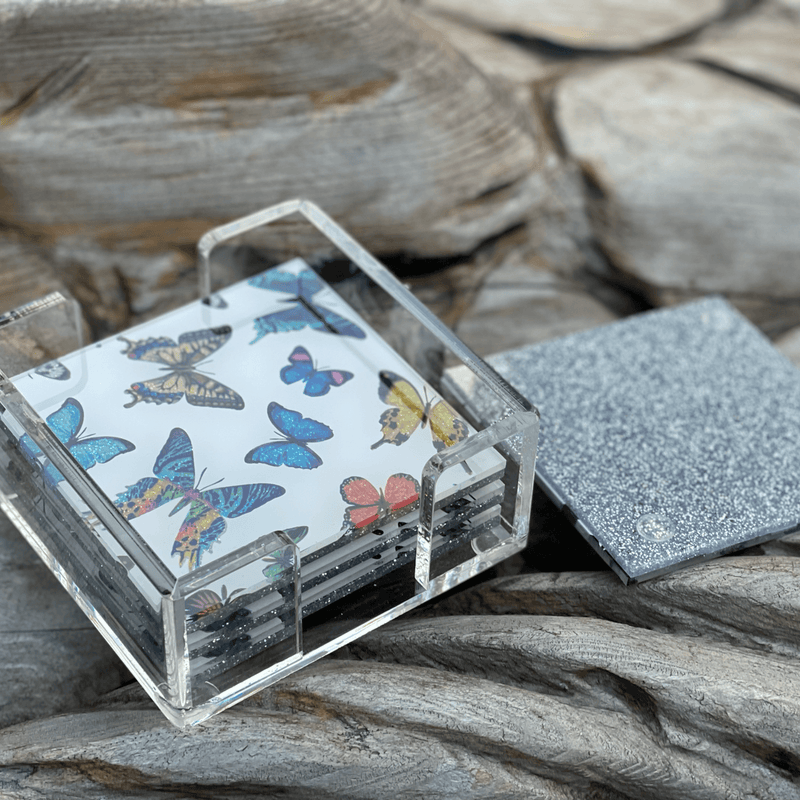 an image of  coasters on multi color coasters, on wood table, in the outdoors  | A Gifted Story