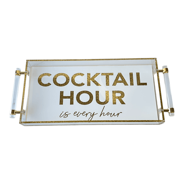 Cocktail Hour is every hour luxe tray in white and gold sparkle with acrylic handles - A Gifted Story