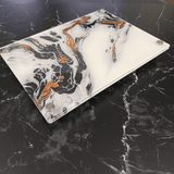 RAISED SERVING PLATTER | WHITE BLACK GOLD SPILL on a marble marble table- A Gifted Story