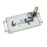 BEYOUTIFUL| LUXE TRAY with beauty products on it