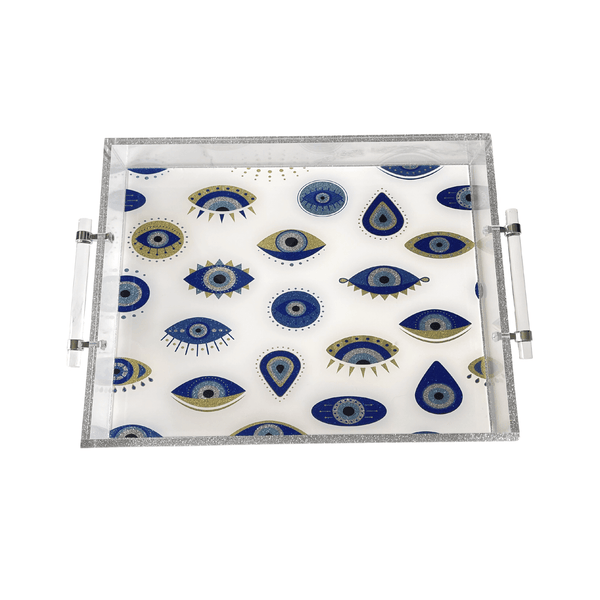 Custom evil eye tray with handles showing the detail of the tray.