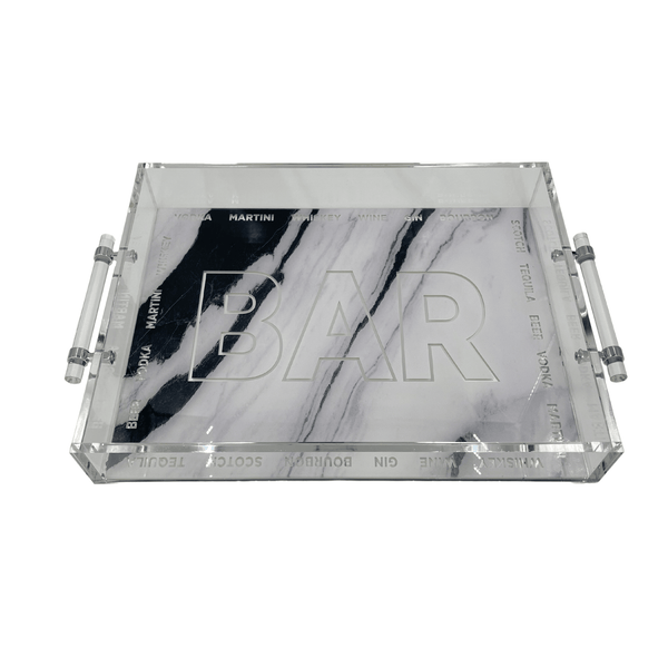Extra-luxe Bar tray in grey and white marble and clear mirror