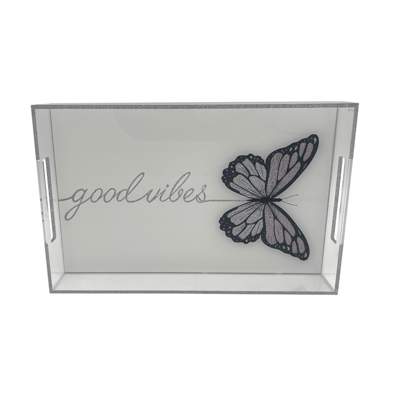 white and clear acrylic good vibes tray