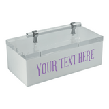 an accessory box  with handle that says add your text here showing you can personalize this box with your own words.
